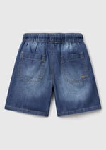 United Colors of Benetton Erkek Çocuk Koyu Denim Arka Cebi Logo İşlemeli Büzgü İpli Denim Bermuda Şort