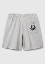 United Colors of Benetton Erkek Çocuk Gri Melanj Arka Cebi Logo Baskılı Beli İpli Şort