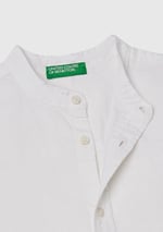 United Colors of Benetton Erkek Çocuk Ekru Keten Karışımlı Hakim Yaka Kısa Kollu Gömlek
