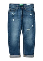 United Colors of Benetton Erkek Çocuk Denim Arka Cebi Logolu Yırtıklı Dört Cepli Denim Pantolon