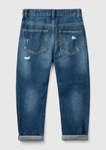 United Colors of Benetton Erkek Çocuk Denim Arka Cebi Logolu Yırtıklı Dört Cepli Denim Pantolon