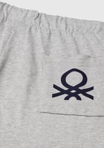 United Colors of Benetton Erkek Çocuk Gri Melanj Arka Cebi Logo Baskılı Beli İpli Şort