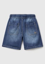 United Colors of Benetton Erkek Çocuk Koyu Denim Arka Cebi Logo İşlemeli Büzgü İpli Denim Bermuda Şort