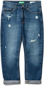 United Colors of Benetton Erkek Çocuk Denim Arka Cebi Logolu Yırtıklı Dört Cepli Denim Pantolon