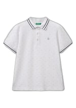 United Colors of Benetton Erkek Çocuk Beyaz Desenli Çizgili Polo T-Shirt