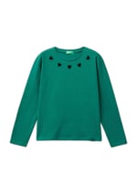 United Colors of Benetton Etek Ucu Logo Etiketli Yaka Detaylı Uzun Kollu T-Shirt T-Shirt Kız çocuk