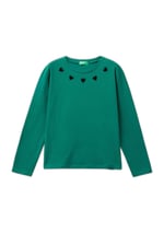 United Colors of Benetton Etek Ucu Logo Etiketli Yaka Detaylı Uzun Kollu T-Shirt T-Shirt Kız çocuk