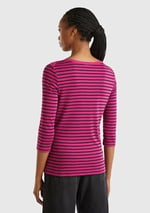 United Colors of Benetton Kadın Mor Mix%100 Pamuk Sol Altı Logolu Uzun Kollu Kayık Yaka T-Shirt