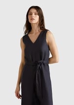United Colors Of Benetton Kadın%100 Keten Kuşaklı Bedeni Oturan Wide Leg V Yaka Tulum