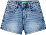 United Colors of Benetton Kız Çocuk Açık Denim Taş Yıkama Logo İşlemeli Streç Denim Şort