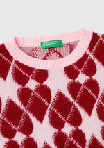 United Colors of Benetton Kız Çocuk Açık Pembe Tamamı Desenli Jakarlı Bisiklet Yaka Kazak