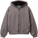 United Colors of Benetton Kız Çocuk Antrasit Kontrastlı Logo Etiketli Kapüşonlu Fermuarlı Oversize Sweatshirt