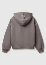 United Colors of Benetton Kız Çocuk Antrasit Kontrastlı Logo Etiketli Kapüşonlu Fermuarlı Oversize Sweatshirt
