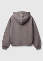 United Colors of Benetton Kız Çocuk Antrasit Kontrastlı Logo Etiketli Kapüşonlu Fermuarlı Oversize Sweatshirt