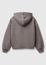 United Colors of Benetton Kız Çocuk Antrasit Kontrastlı Logo Etiketli Kapüşonlu Fermuarlı Oversize Sweatshirt