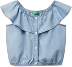 United Colors of Benetton Kız Çocuk Denim%100 Liyosel Yakası Fırfırlı Lastikli Kolsuz Crop Gömlek