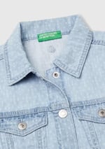 United Colors of Benetton Kız Çocuk Denim Logo İşleme Detaylı Düğmeli Önü Cepli Denim Yelek, Denim