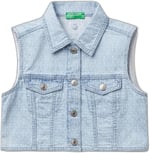 United Colors of Benetton Kız Çocuk Denim Logo İşleme Detaylı Düğmeli Önü Cepli Denim Yelek, Denim
