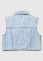 United Colors of Benetton Kız Çocuk Denim Logo İşleme Detaylı Düğmeli Önü Cepli Denim Yelek, Denim