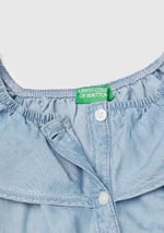 United Colors of Benetton Kız Çocuk Denim%100 Liyosel Yakası Fırfırlı Lastikli Kolsuz Crop Gömlek