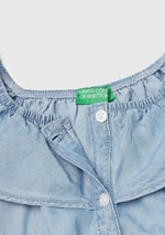 United Colors of Benetton Kız Çocuk Denim%100 Liyosel Yakası Fırfırlı Lastikli Kolsuz Crop Gömlek