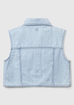 United Colors of Benetton Kız Çocuk Denim Logo İşleme Detaylı Düğmeli Önü Cepli Denim Yelek, Denim