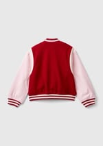 United Colors of Benetton Kız Çocuk Kırmızı Arkası Logo Detaylı Kontrast Renkli Kalpli Düğmeli Bomber Ceket, Kırmızı, 7-8 Yaş