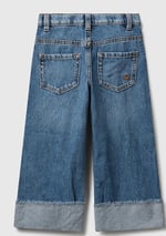 United Colors of Benetton Kız Çocuk Koyu Mavi Logo İşleme Detaylı Paçası Kıvrık Wide Fit Denim Pantolon, 225A488PGE02O - Seçenekler: 4-5 Yıl, 5-6, 18 Ay