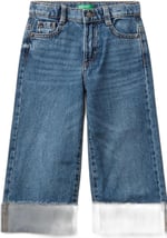 United Colors of Benetton Kız Çocuk Koyu Mavi Logo İşleme Detaylı Paçası Kıvrık Wide Fit Denim Pantolon, 225A488PGE02O - Seçenekler: 4-5 Yıl, 5-6, 18 Ay