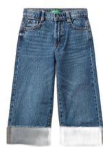 United Colors of Benetton Kız Çocuk Koyu Mavi Logo İşleme Detaylı Paçası Kıvrık Wide Fit Denim Pantolon, 225A488PGE02O - Seçenekler: 4-5 Yıl, 5-6, 18 Ay