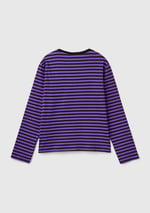 United Colors of Benetton Kız Çocuk Koyu Gri Etek Ucu Logo Etiketli Önü Fotoğraf Baskılı Çizgili T-Shirt