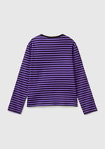 United Colors of Benetton Kız Çocuk Koyu Gri Etek Ucu Logo Etiketli Önü Fotoğraf Baskılı Çizgili T-Shirt