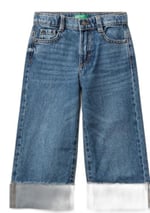 United Colors of Benetton Kız Çocuk Koyu Mavi Logo İşleme Detaylı Paçası Kıvrık Wide Fit Denim Pantolon, 225A488PGE02O - Seçenekler: 4-5 Yıl, 5-6, 18 Ay