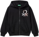 United Colors of Benetton Kız Çocuk Krem Pamuk Karışımlı Payet Logolu Kapşonlu Sweatshirt