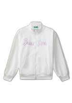United Colors Of Benetton Kız Çocuk Önü Logo Nakışlı Cepli Fermuarlı Dik Yaka Sweatshirt