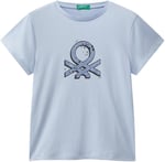 United Colors Of Benetton Kız Çocuk Parıltılı Logo Baskılı Ribana Yaka Regular Fit T-Shirt