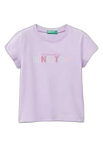 United Colors Of Benetton Kız Çocuk Parıltılı Logo Baskılı Ribana Yaka Regular Fit T-Shirt