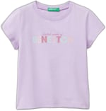United Colors Of Benetton Kız Çocuk Parıltılı Logo Baskılı Ribana Yaka Regular Fit T-Shirt