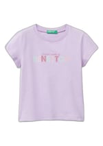 United Colors Of Benetton Kız Çocuk Parıltılı Logo Baskılı Ribana Yaka Regular Fit T-Shirt