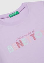 United Colors Of Benetton Kız Çocuk Parıltılı Logo Baskılı Ribana Yaka Regular Fit T-Shirt
