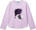 United Colors of Benetton Kız Çocuk Siyah Önü Pullu Baskı Detaylı Etek Ucu Yuvarlak Uzun Kollu T-Shirt