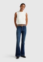 United Colors of Benetton Koyu Mavi Streç Pamuklu Cepli Normal Bel İspanyol Paça Denim Pantolon, 125P4OTADE00F
