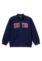United Colors of Benetton Logo Baskılı Cepli Fermuarlı Kapüşonlu Dik Yaka Sweatshirt Kapüşonlu Sweatshirt Erkek çocuk