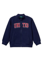 United Colors of Benetton Logo Baskılı Cepli Fermuarlı Kapüşonlu Dik Yaka Sweatshirt Kapüşonlu Sweatshirt Erkek çocuk