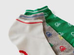 United Colors of Benetton Logo Baskılı Çok Renkli 3'lü Kısa Soket Çorap Seti Çorap Erkek Çocuk