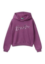 United Colors of Benetton Logo Detaylı Kapüşonlu Kısa Sweatshirt Kapüşonlu Sweatshirt Kız çocuk