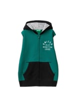 United Colors of Benetton Önü Logo Baskılı Cep Detaylı Fermuarlı Kapüşonlu Sweatshirt Kapüşonlu Sweatshirt Erkek çocuk
