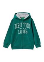 United Colors of Benetton Önü Logo Baskılı Cep Detaylı Fermuarlı Kapüşonlu Sweatshirt Kapüşonlu Sweatshirt Erkek çocuk