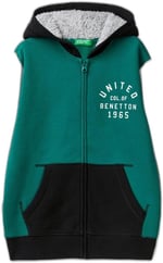 United Colors of Benetton Önü Logo Baskılı Cep Detaylı Fermuarlı Kapüşonlu Sweatshirt Kapüşonlu Sweatshirt Erkek çocuk
