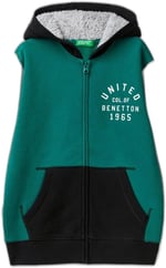 United Colors of Benetton Önü Logo Baskılı Cep Detaylı Fermuarlı Kapüşonlu Sweatshirt Kapüşonlu Sweatshirt Erkek çocuk